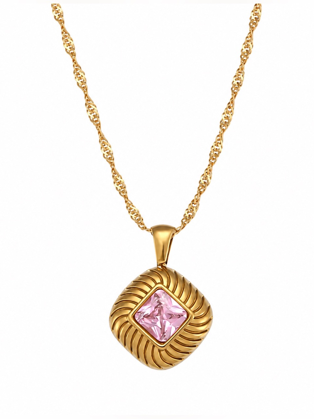 18K Gold Plated Pink Gemstone Necklace